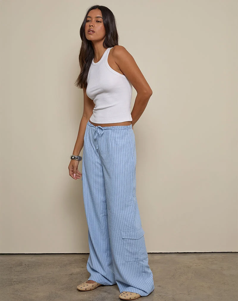 Pantalon cargo Bruna à rayures bleues