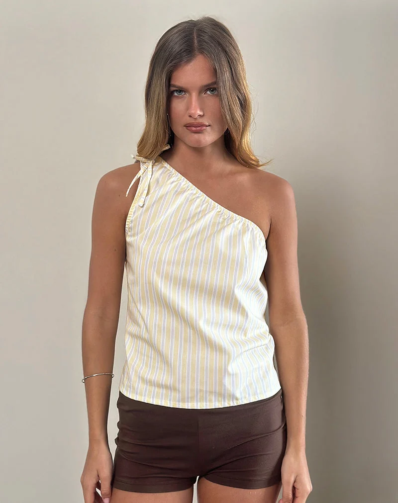Miringa One Sleeve Top in Candy Stripe Yellow (Top à une manche)