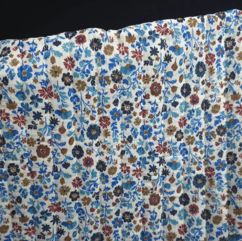Double Gaze Matelassée Réversible | Fleuri Bleu & Mocha | 80 cm | FIN DE ROULEAU
