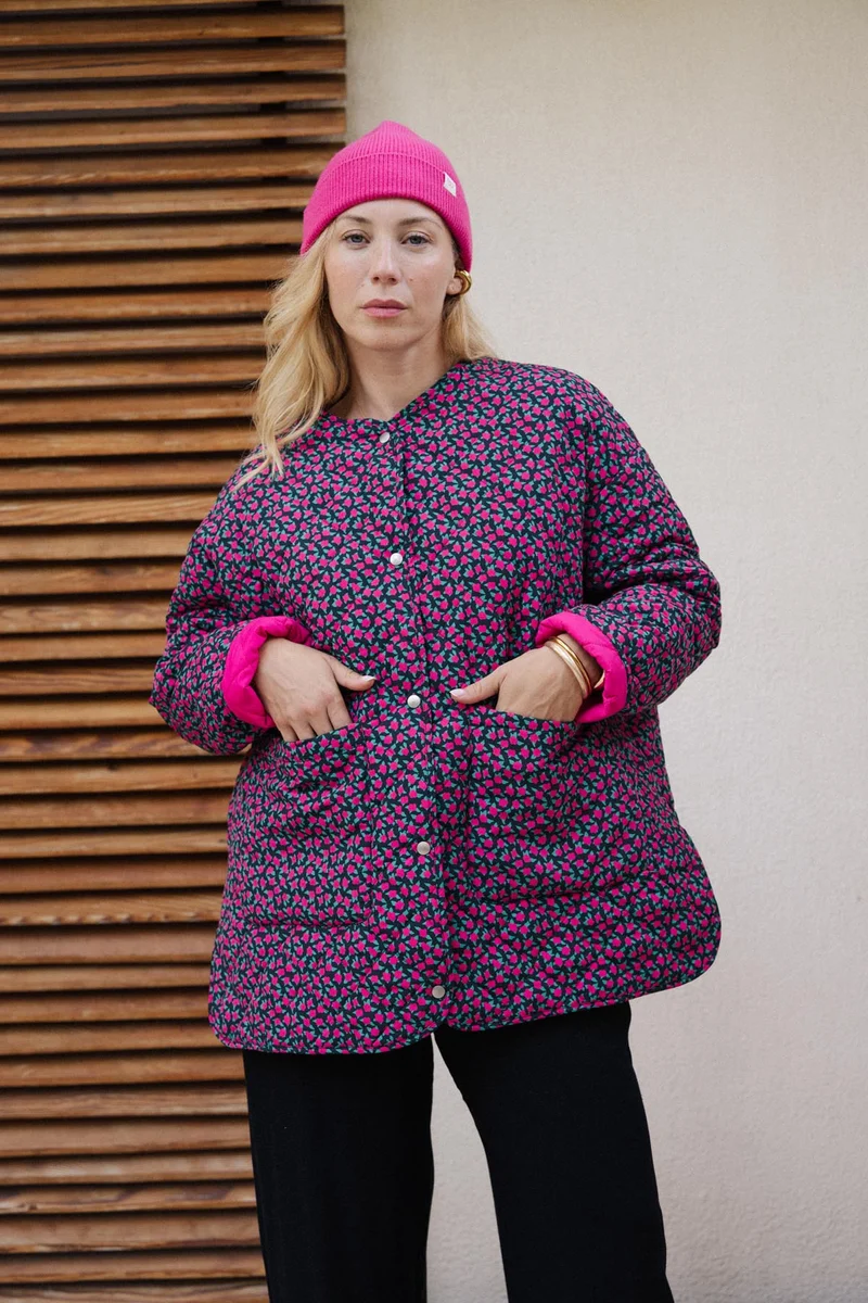 Manteau Matelassé - Mini Fleurs Fuchsia
