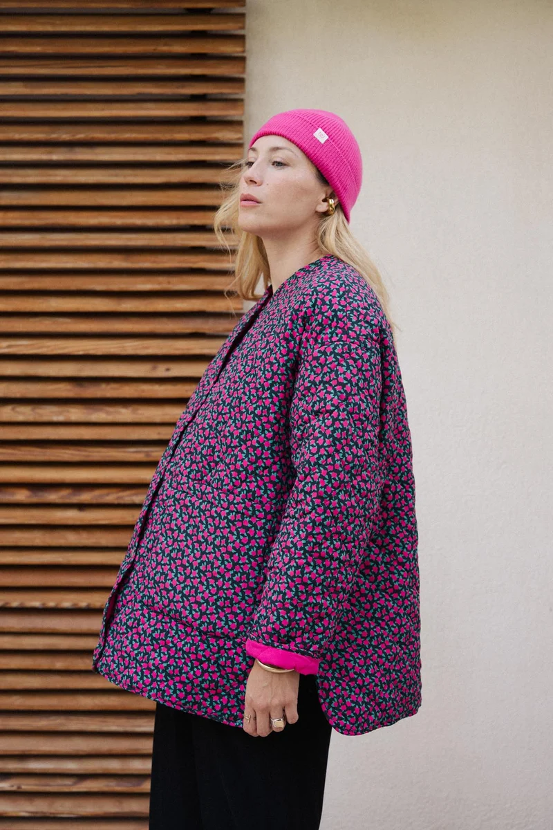 Manteau Matelassé - Mini Fleurs Fuchsia