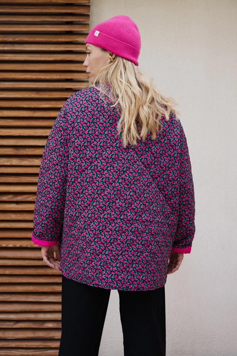 Manteau Matelassé - Mini Fleurs Fuchsia