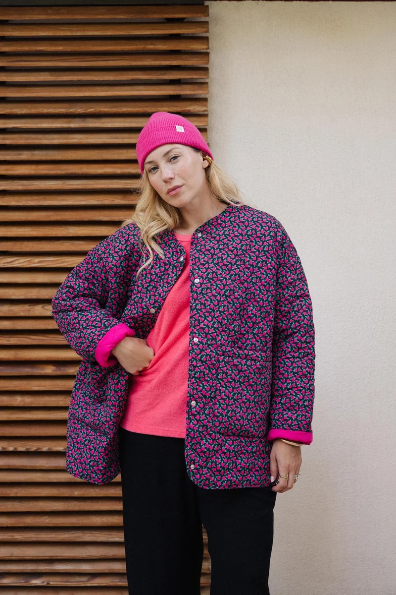 Manteau Matelassé - Mini Fleurs Fuchsia