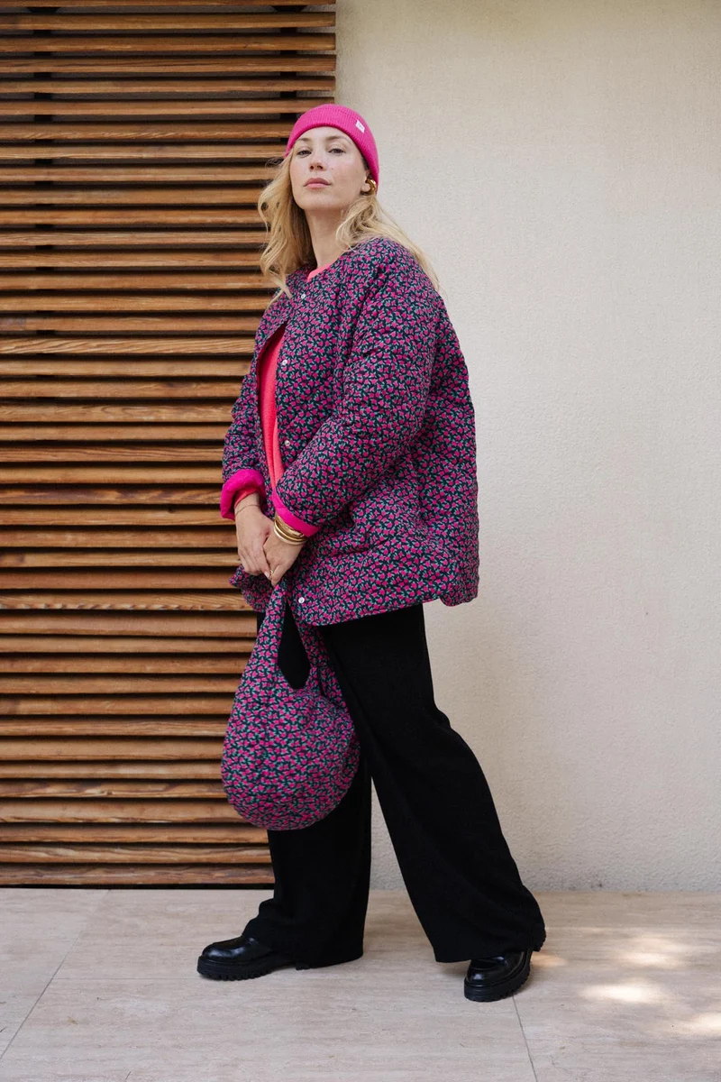 Manteau Matelassé - Mini Fleurs Fuchsia