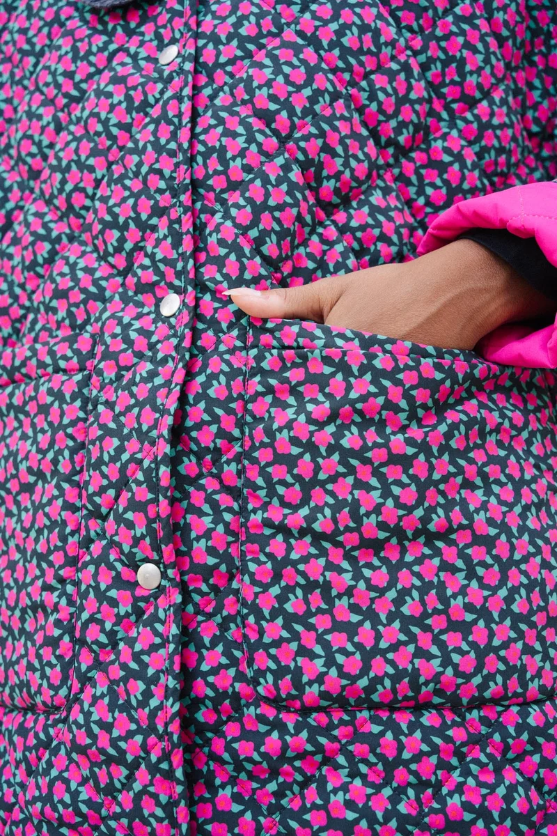 Manteau Matelassé - Mini Fleurs Fuchsia
