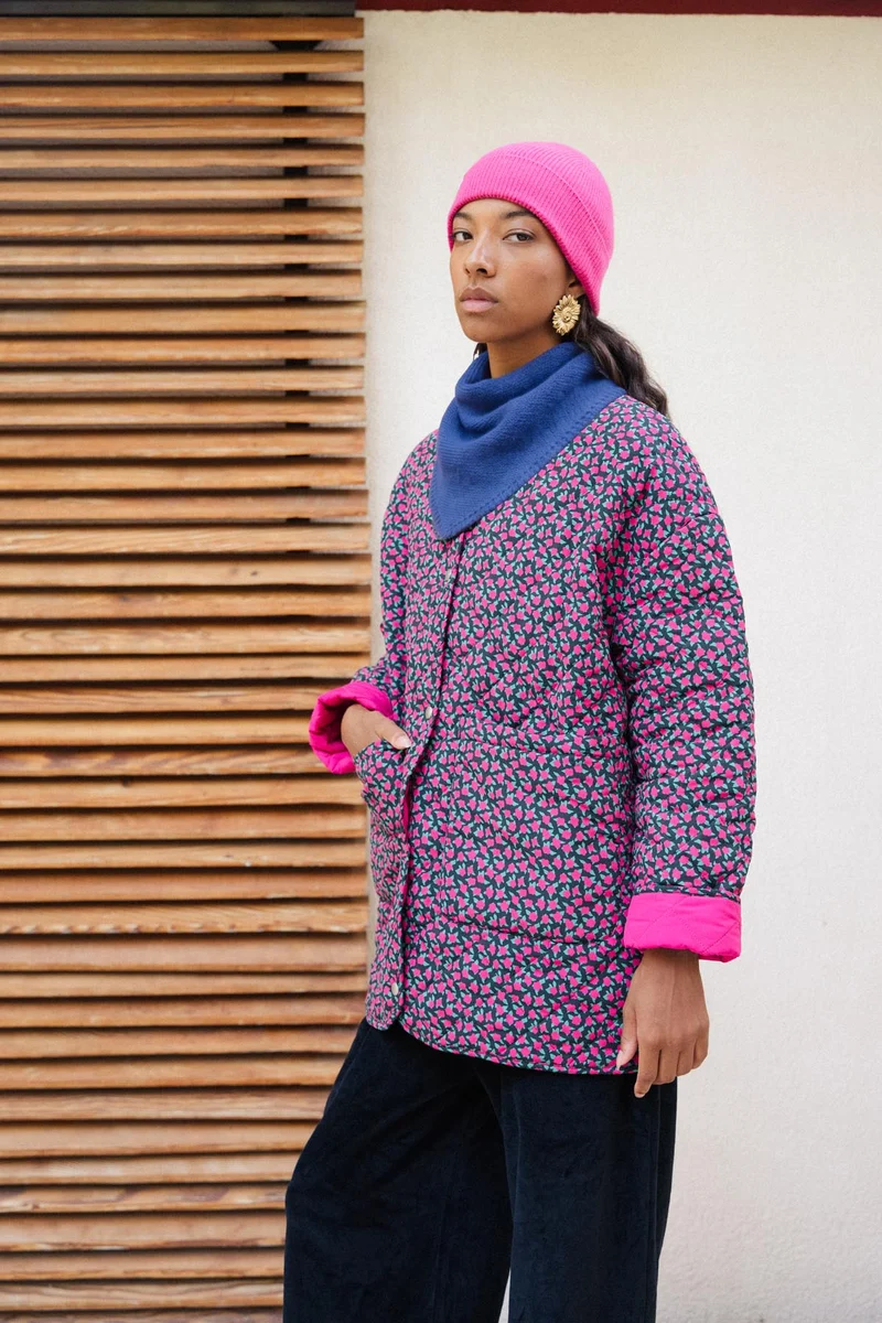 Manteau Matelassé - Mini Fleurs Fuchsia