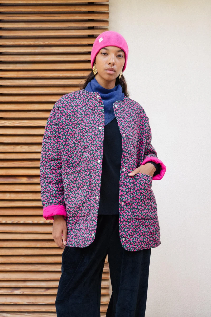 Manteau Matelassé - Mini Fleurs Fuchsia