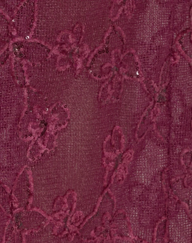 Jupe longue Alphia en tricot à paillettes - Bourgogne