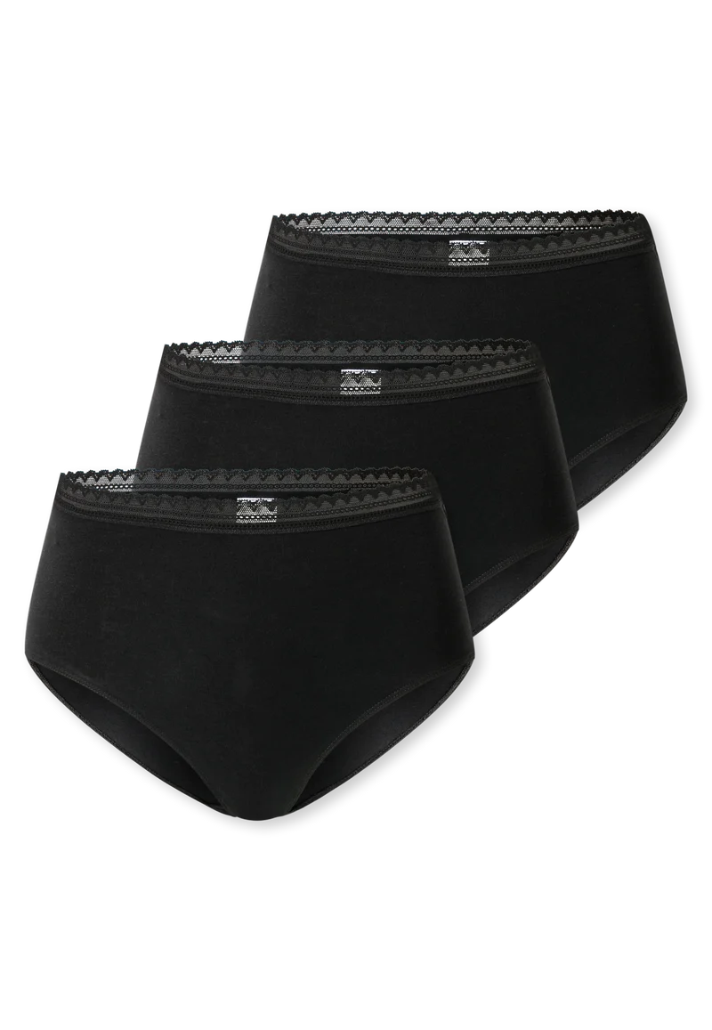 High Waist Slip mit Spitze 3er-Pack Schwarz - Modern Multipacks