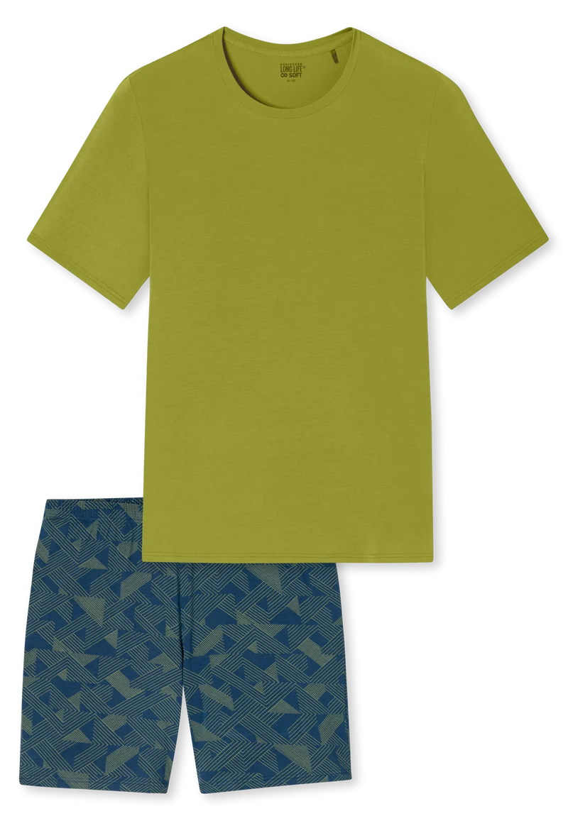 Schlafanzug kurz Grün/Blau gemustert - Long Life Soft