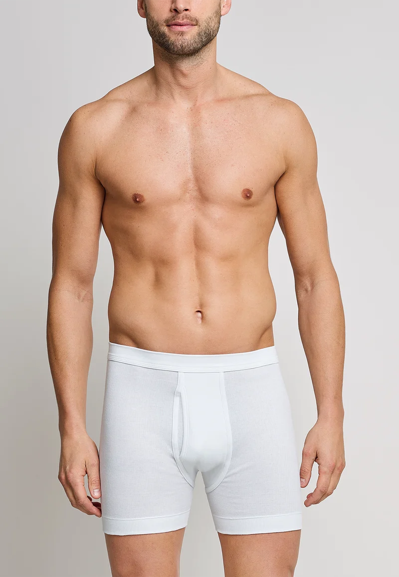 Enge Boxershorts Doppelripp mit Eingriff Weiss - Essentials