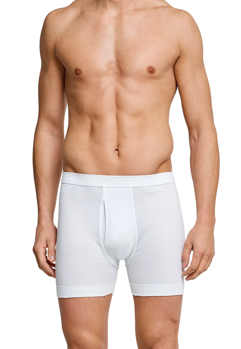 Enge Boxershorts Doppelripp mit Eingriff Weiss - Essentials