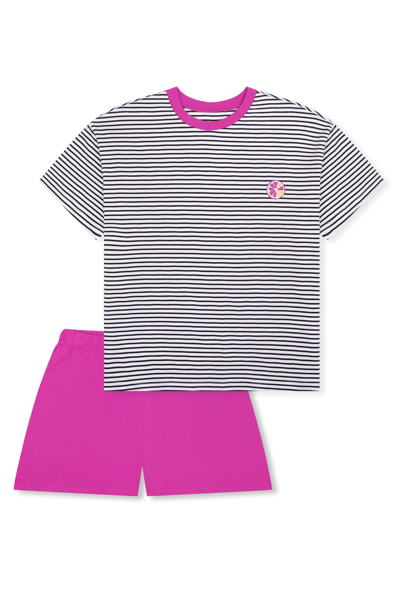 Schlafanzug kurz Pink/Schwarz gestreift - Teens Nightwear