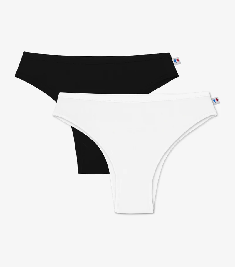 Tanga Femme x2 Noir Blanc - Pack Intemporel