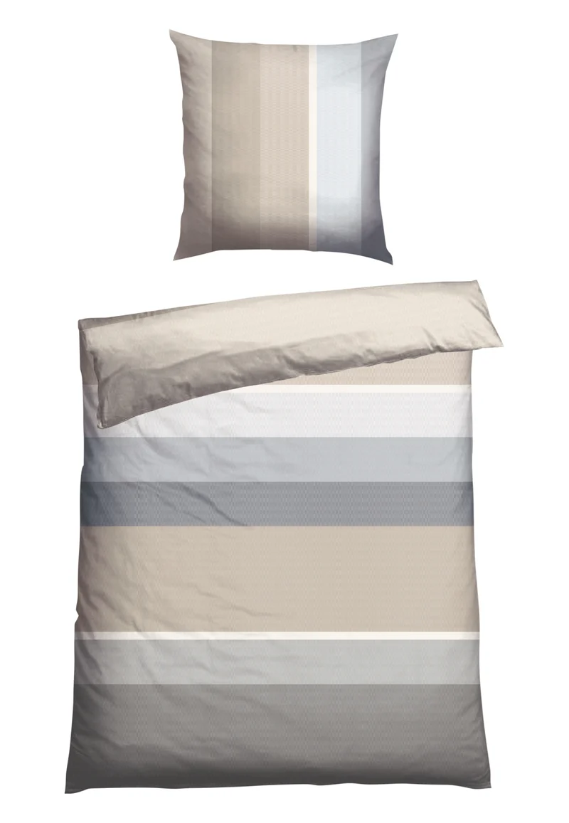 Bettwäscheset 2-teilig Blau/Braun gestreift - SCHIESSER Home