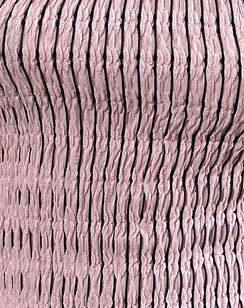 Idari One Shoulder Top in Stripe Textured Mesh Soft Pink (Top asymétrique en maille texturée rayée)