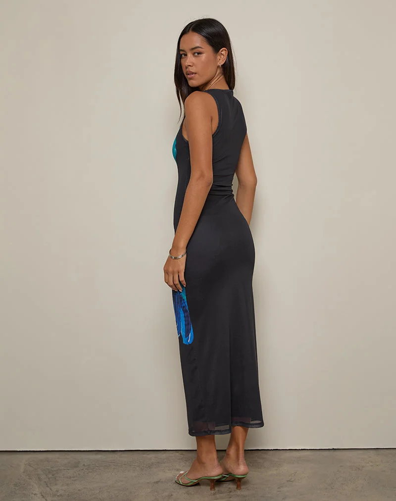 Robe longue imprimée Fayola, bleu fleur d'aquarelle