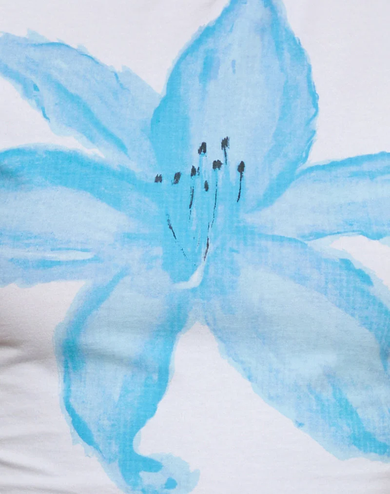 Tee-shirt Sutin en blanc peint fleur bleue