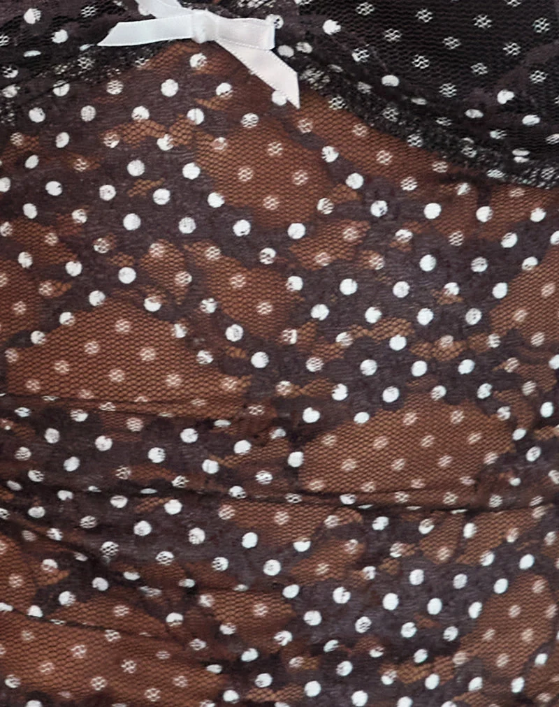 Rumaysa Cami Top in Mini Polka Black and White Printed Lace