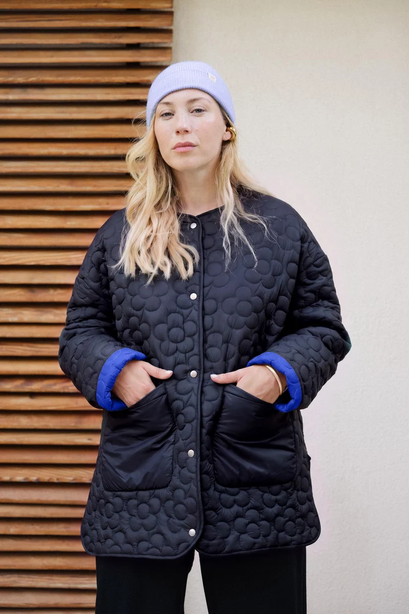 Manteau Matelassé Fleur - Noir et Bleu Klein