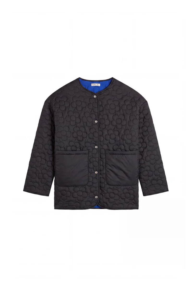Manteau Matelassé Fleur - Noir et Bleu Klein