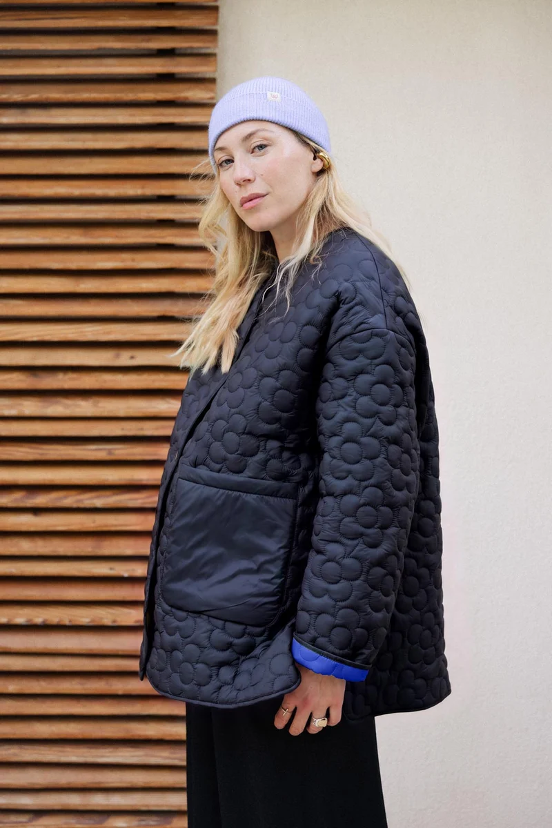 Manteau Matelassé Fleur - Noir et Bleu Klein