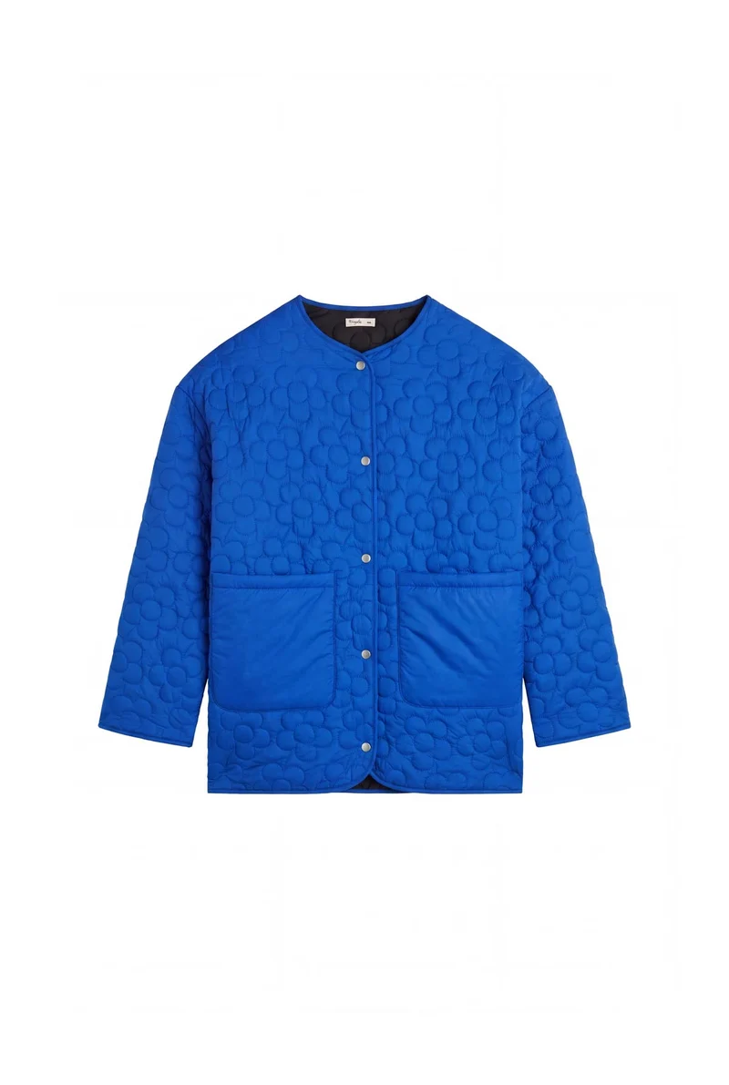 Manteau Matelassé Fleur - Bleu Klein et Noir