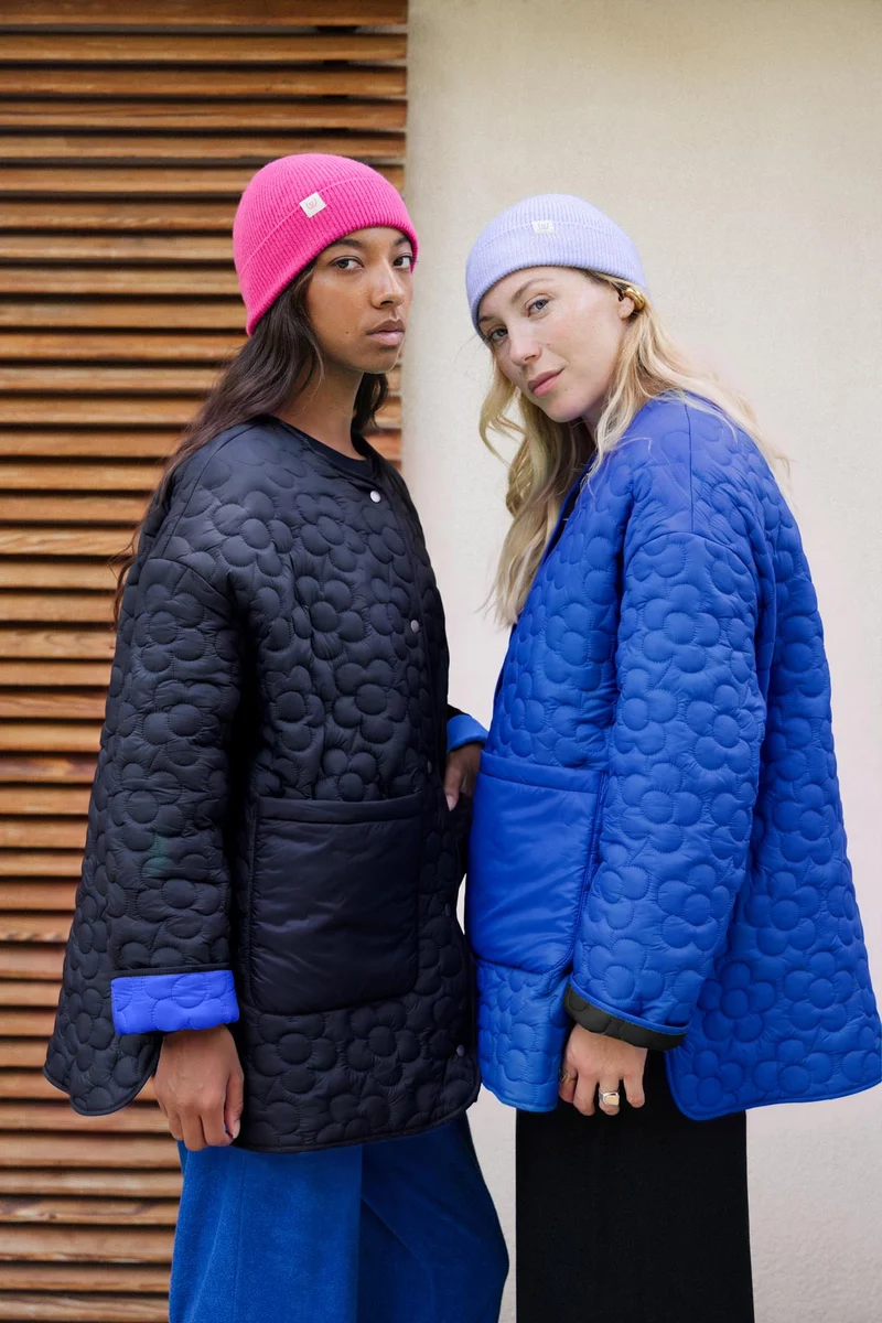 Manteau Matelassé Fleur - Bleu Klein et Noir