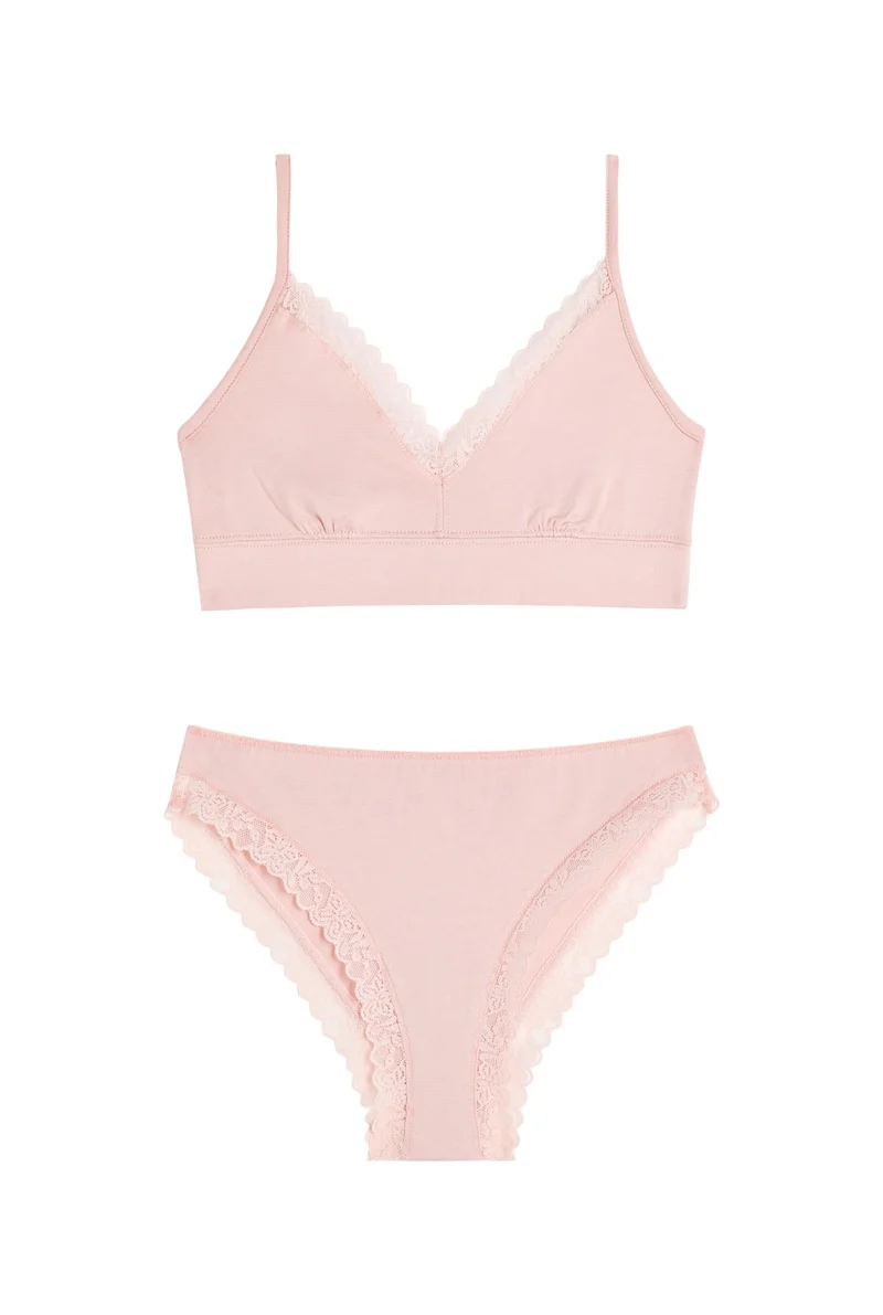 BRASSIÈRE + CULOTTE COTON DENTELLE - Rose Blush