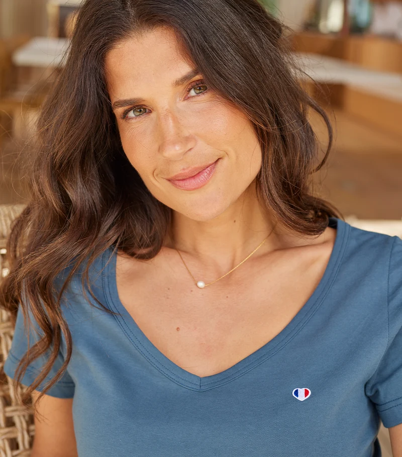 T-shirt col V Femme Azur - Iconique