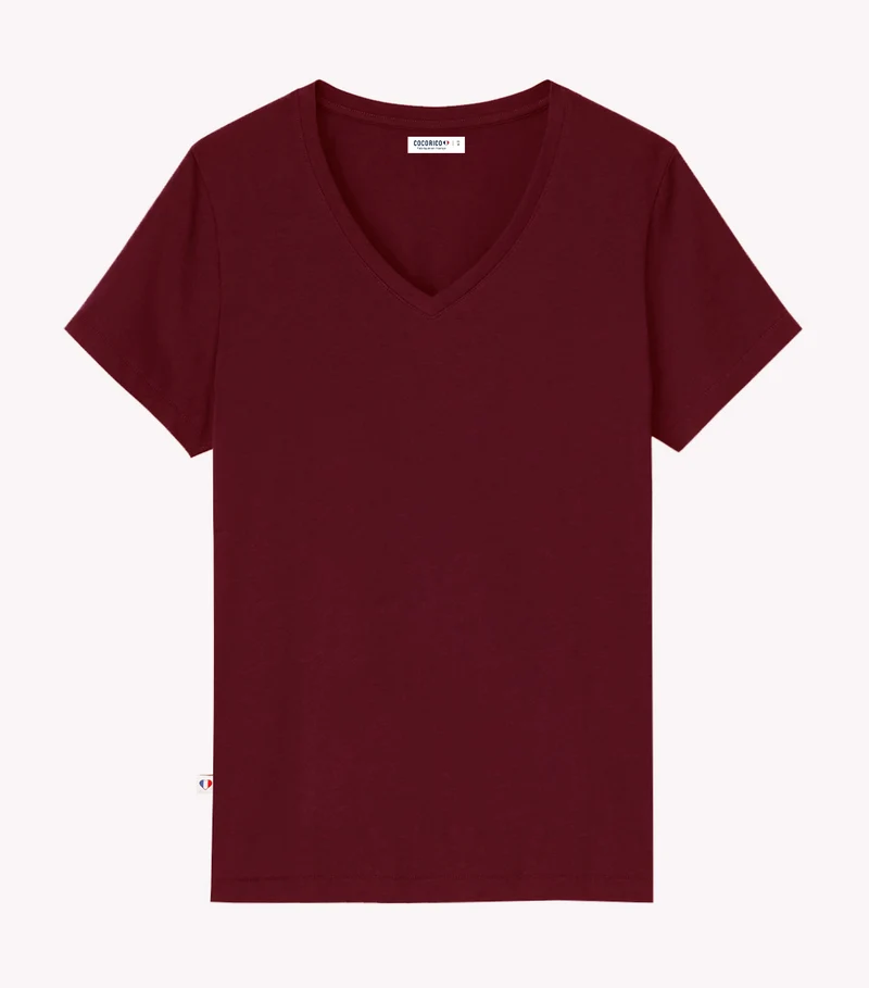 T-shirt col V Femme Bordeaux - Intemporel