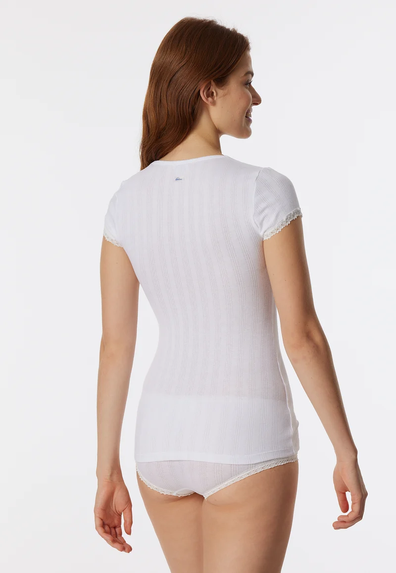 T-Shirt V-Ausschnitt mit Knopfleiste Weiss - Revival Agathe