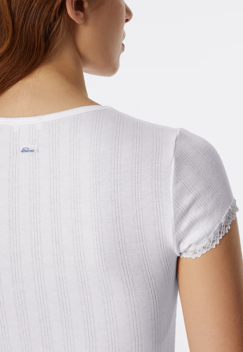 T-Shirt V-Ausschnitt mit Knopfleiste Weiss - Revival Agathe