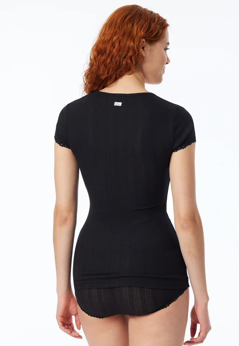 T-Shirt V-Ausschnitt mit Knopfleiste Schwarz - Revival Agathe