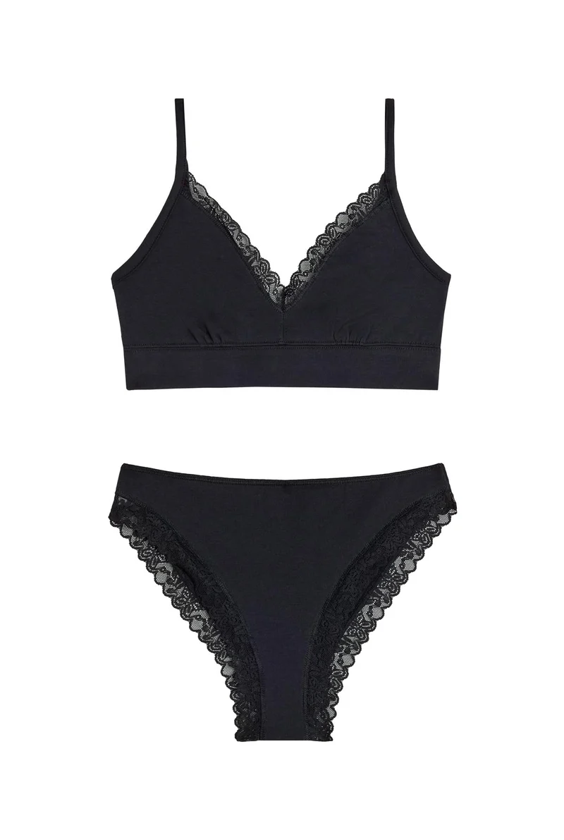 BRASSIÈRE + CULOTTE COTON DENTELLE - Noir