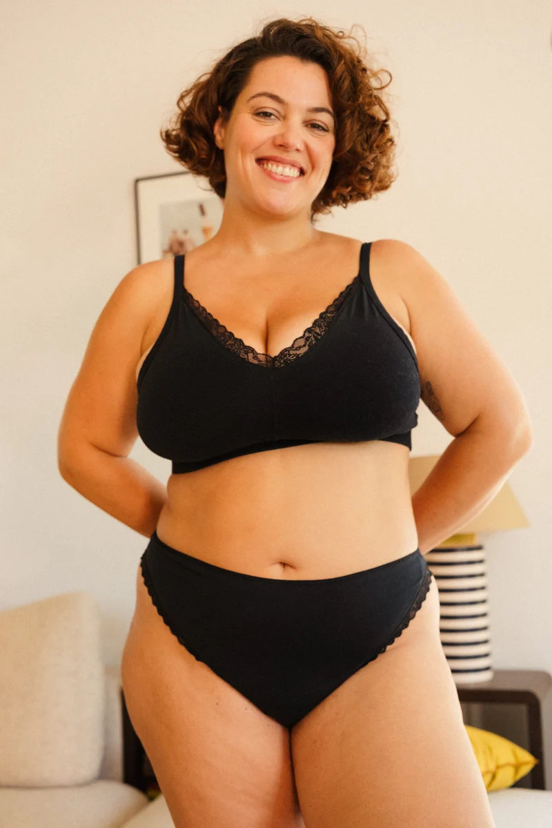 BRASSIÈRE + CULOTTE COTON DENTELLE - Noir