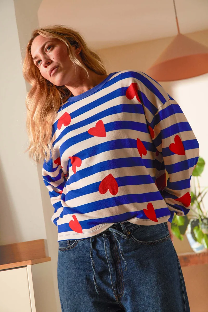 Sweat 100% Coton BIO - Marinière Coeurs