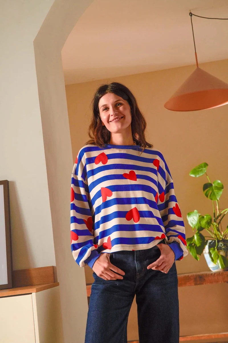 Sweat 100% Coton BIO - Marinière Coeurs