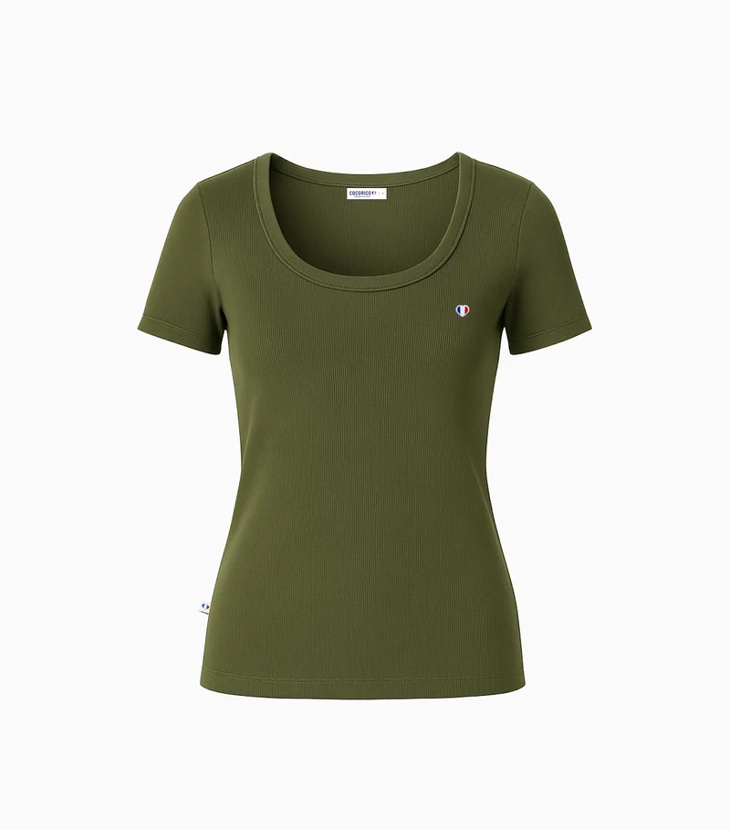 T-shirt Femme Côtelé Kaki - Iconique