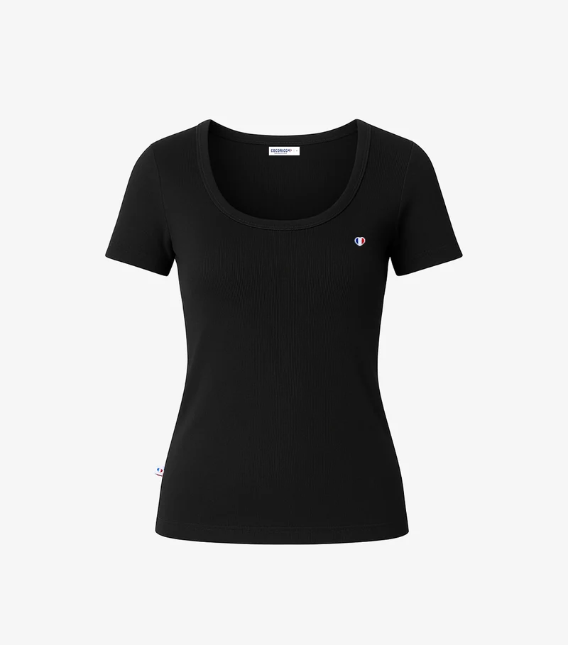 T-shirt Femme Côtelé Noir - Iconique