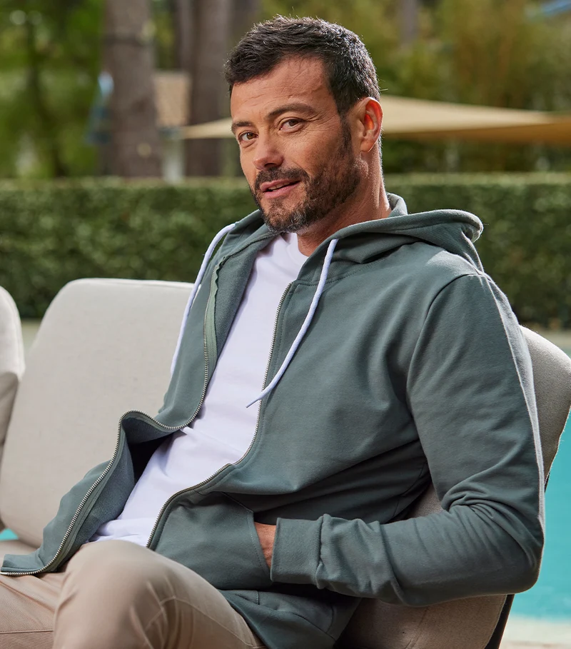 Sweat zippé Homme Sauge - Intemporel