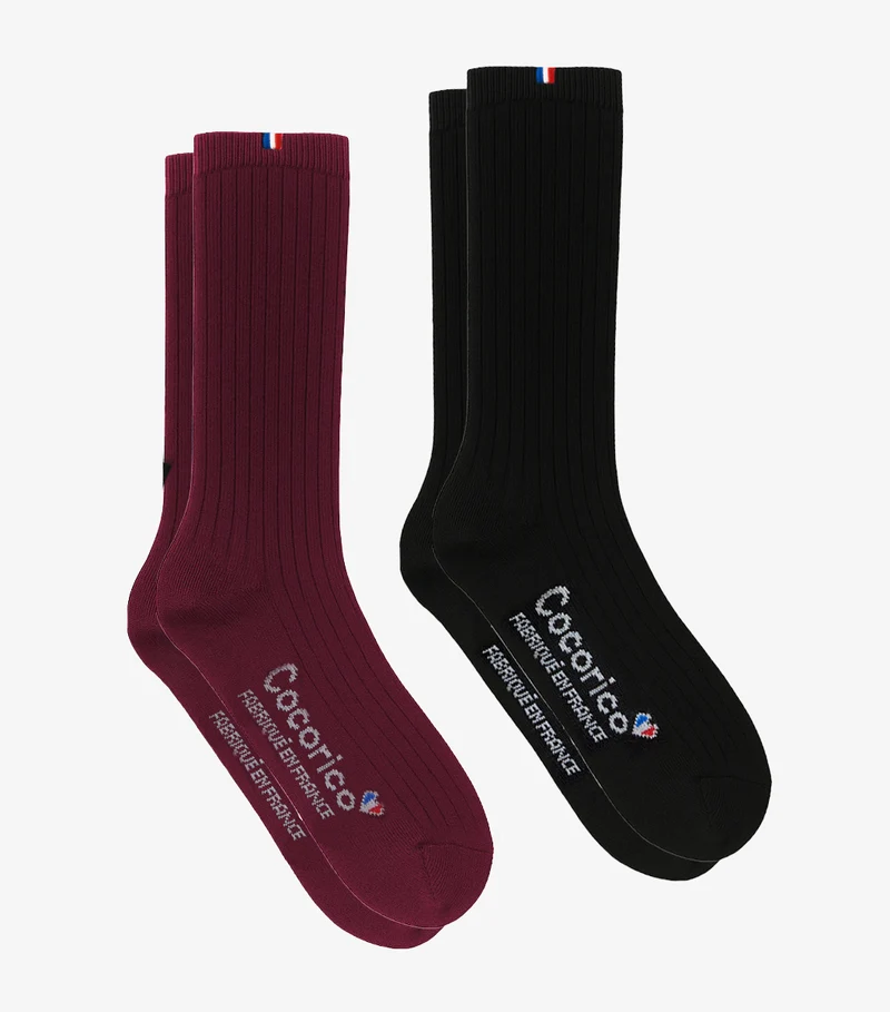 Chaussettes Homme en Laine Bordeaux Noir x2 - Pack Intemporel
