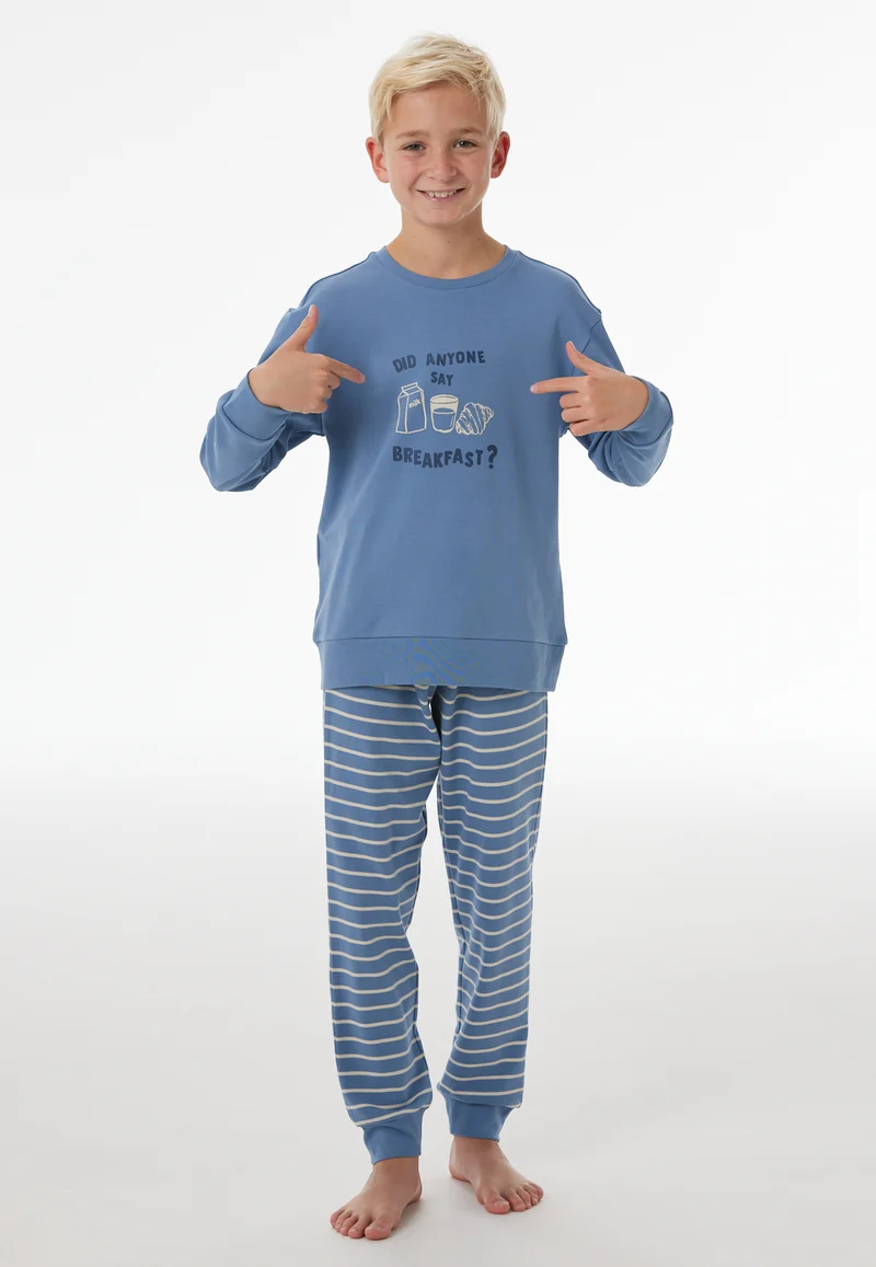 Schlafanzug mit Bündchen Blau/Weiss gestreift - Nightwear