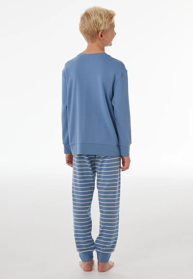 Schlafanzug mit Bündchen Blau/Weiss gestreift - Nightwear