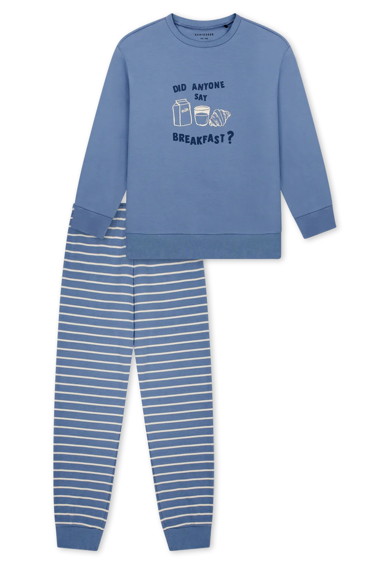 Schlafanzug mit Bündchen Blau/Weiss gestreift - Nightwear