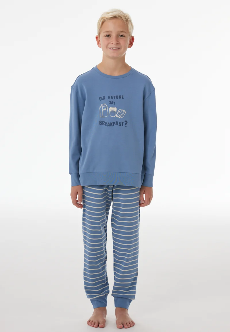 Schlafanzug mit Bündchen Blau/Weiss gestreift - Nightwear