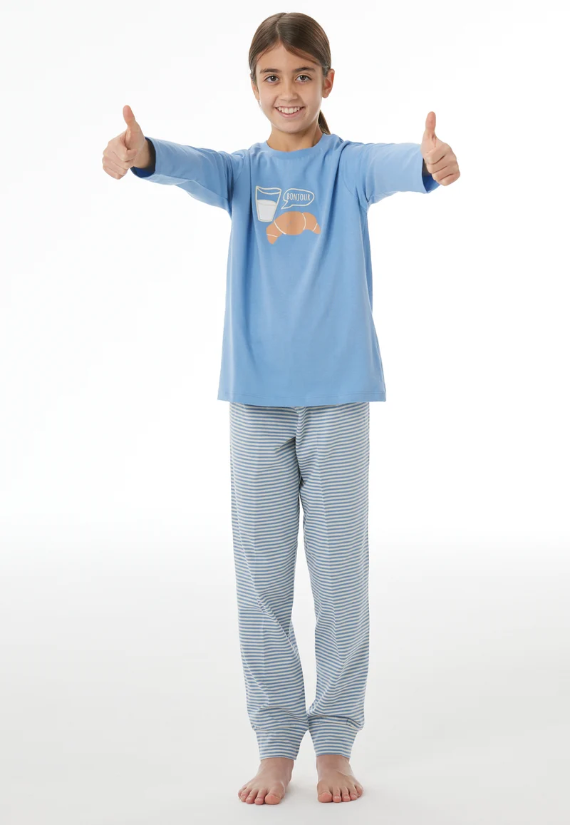 Schlafanzug mit Bündchen Blau/Weiss gestreift - Nightwear