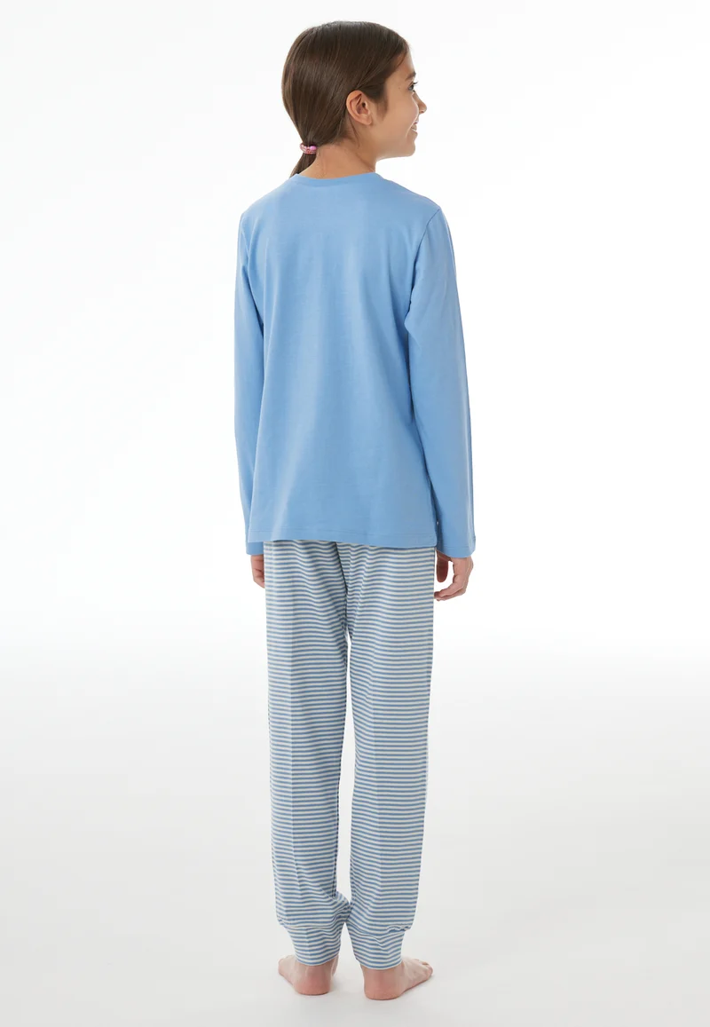 Schlafanzug mit Bündchen Blau/Weiss gestreift - Nightwear
