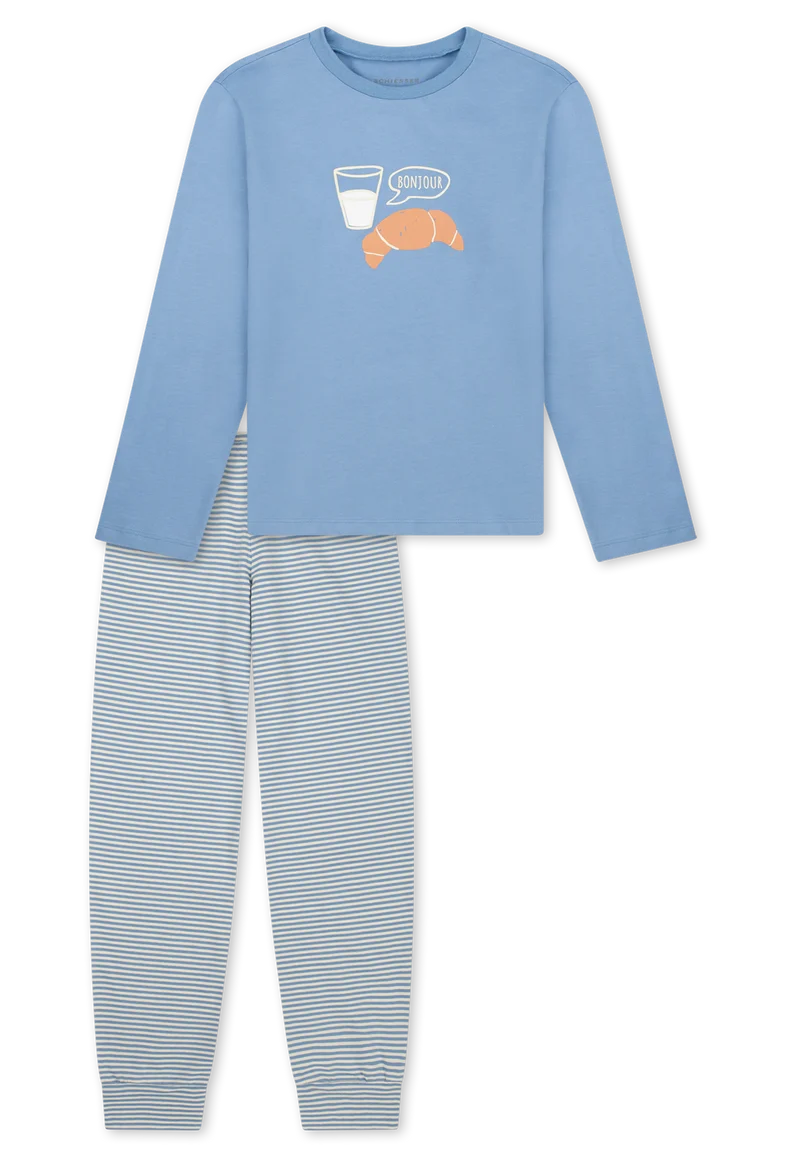Schlafanzug mit Bündchen Blau/Weiss gestreift - Nightwear