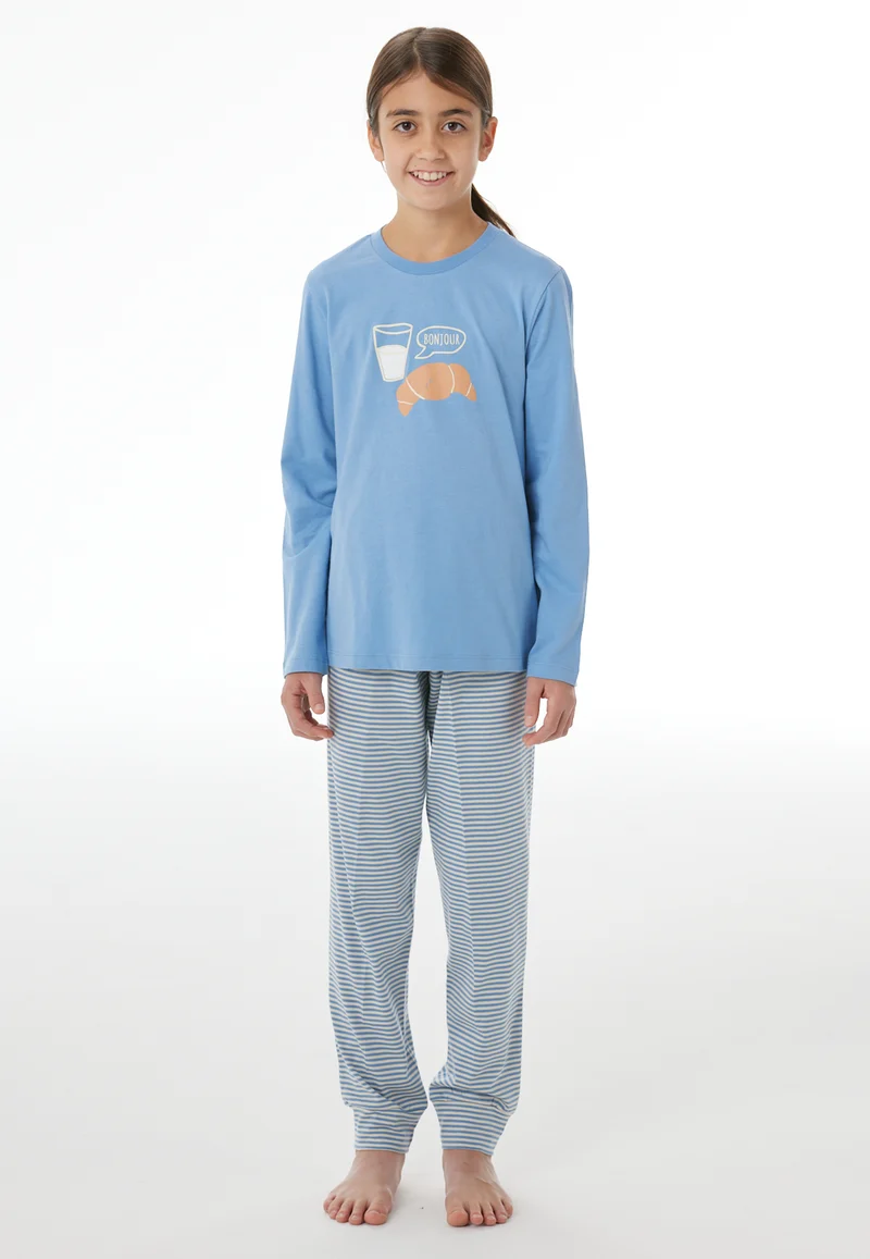 Schlafanzug mit Bündchen Blau/Weiss gestreift - Nightwear